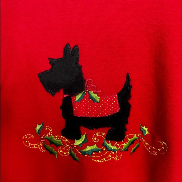 NEW WOMENS TOP STICH RED & BLACK SCOTTIE DOG CHRISTMAS SWEAT SHIRT  SZ. XL - Picture 3 of 11